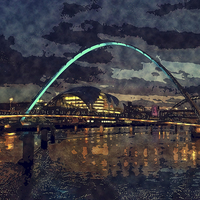 Buy canvas prints of  Newcastle Upon Tyne Digital Water Color Painting by Tanya Hall