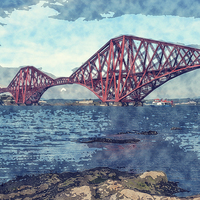 Buy canvas prints of  Forth Bridge Watercolor And Sketch Print by Tanya Hall