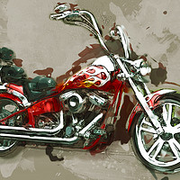Buy canvas prints of Red Chopper Motorbike, Watercolour oil grunge Prin by Tanya Hall