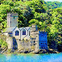 Buy canvas prints of Dartmouth Castle Watercolour and Digital Painted P by Tanya Hall