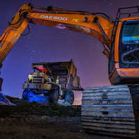 Buy canvas prints of Excavator/Digger at night,Halifax west Yorkshire by David Hirst