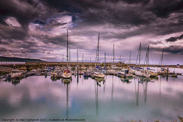Waiting for the sun, Glenarm Marina Picture Board by Alan Campbell