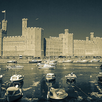 Buy canvas prints of Caernarfon Castle in infra-red and duo-toned by Chris Hulme