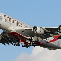 Buy canvas prints of  Emirates Airbus A380 by Mick Holland