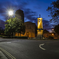 Buy canvas prints of twilight comes to st Bridget's church Isleworth by mike cooper