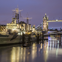 Buy canvas prints of  hms Belfast at anchor on the Thames by mike cooper