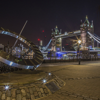Buy canvas prints of  Tower bridge at dawn,with sundial  by mike cooper