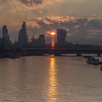 Buy canvas prints of  London cityscape sunbeam,beam me up scotty! by mike cooper