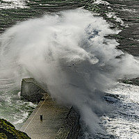 Buy canvas prints of Mullion Harbour Wall in the Gale by Philip Hodges aFIAP ,