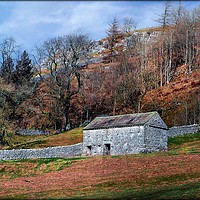Buy canvas prints of "Stone barn on the hillside" by ROS RIDLEY