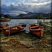Buy canvas prints of "Evening light on the boats at Derwentwater" by ROS RIDLEY