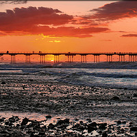 Buy canvas prints of "Solstice Sunset at Saltburn Pier" by ROS RIDLEY