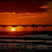 Buy canvas prints of "Romantic Solstice  Sunset at Saltburn" by ROS RIDLEY