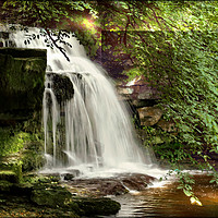 Buy canvas prints of "Shaft of light at the waterfall" by ROS RIDLEY