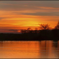 Buy canvas prints of Sunset reflections across the lake by ROS RIDLEY