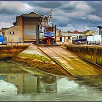 Buy canvas prints of "Stormy skies at the boat yard" by ROS RIDLEY