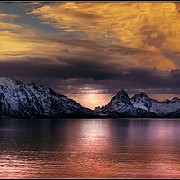 Buy canvas prints of "Cloudy sunset over the Norwegian sea" by ROS RIDLEY