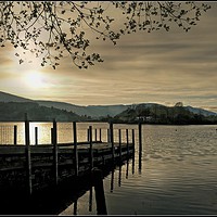 Buy canvas prints of "Clouds and mist at sunset Derwentwater" by ROS RIDLEY