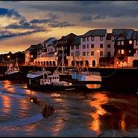 Buy canvas prints of "Night time reflections at Maryport harbour" by ROS RIDLEY