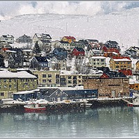 Buy canvas prints of "Snow in Honningsvag" by ROS RIDLEY