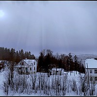 Buy canvas prints of "Misty morning light Finnsnes Norway" by ROS RIDLEY