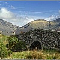 Buy canvas prints of Stone bridge and mountains at Wastwater by ROS RIDLEY