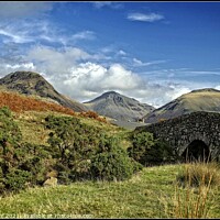 Buy canvas prints of Stone Bridge and mountains at Wastwater 2 by ROS RIDLEY