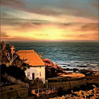 Buy canvas prints of Cottage by the sea by ROS RIDLEY
