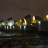 Buy canvas prints of  The Thames Barrier at Night by Ian Danbury