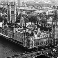 Buy canvas prints of  Parliament from the London Eye Monochrome by Brian Garner
