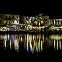 Buy canvas prints of Rethymnon Venetian Harbour at Night by Brian Garner