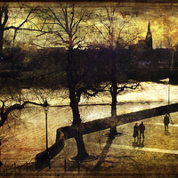 Buy canvas prints of  A Romaticised Chester Riverwalk Scene by Mal Bray