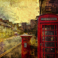 Buy canvas prints of  A Red Pillar Box and Telephone Booth on Castle St by Mal Bray