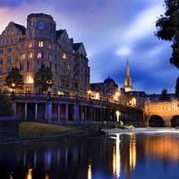 Buy canvas prints of Bath, Somerset and the River Avon at Dusk by Mal Bray