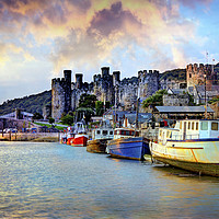 Buy canvas prints of Conwy Castle and Quay at Sunrise by Mal Bray