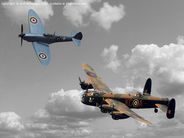 Lancaster bomber and blue spitfire Picture Board by Andrew Heaps