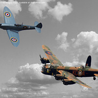Buy canvas prints of Lancaster bomber and blue spitfire by Andrew Heaps