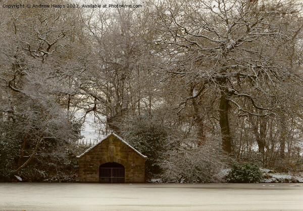 Old boathouse in frosty morning on Biddulph Countr Picture Board by Andrew Heaps