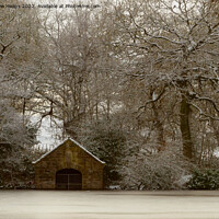 Buy canvas prints of Old boathouse in frosty morning on Biddulph Countr by Andrew Heaps
