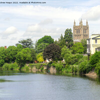 Buy canvas prints of Hereford Cathedral on the river Wye by Andrew Heaps