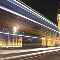 Buy canvas prints of Big Ben in London light trails. by Andrew Heaps