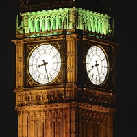 Buy canvas prints of Majestic Big Ben Shimmers at Night by Andrew Heaps