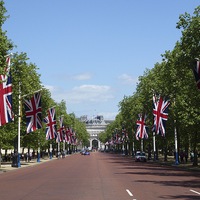 Buy canvas prints of  The London Mall Union Jack Flags by Andrew Heaps