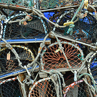 Buy canvas prints of The Rustic Charm of Lobster Baskets by Andrew Heaps