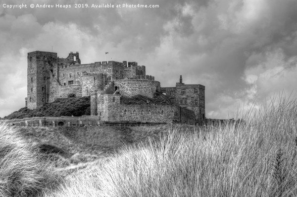 Bamburgh Castle in black and white. Picture Board by Andrew Heaps