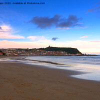 Buy canvas prints of Scarborough castle from south shore beach. by Andrew Heaps