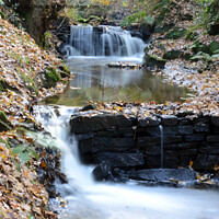 Buy canvas prints of Autumn cascade of water with milky water by Andrew Heaps