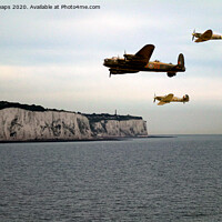 Buy canvas prints of Homeward bound Spitfire and Hurricane plus Lancast by Andrew Heaps