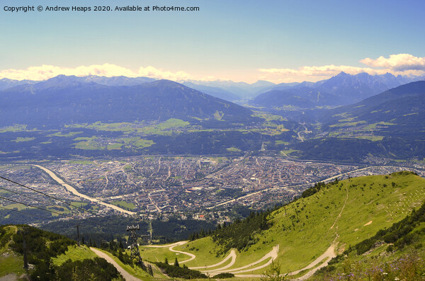 Austrian mountain scene looking down over Salzburg Picture Board by Andrew Heaps
