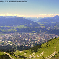 Buy canvas prints of Austrian mountain scene looking down over Salzburg by Andrew Heaps